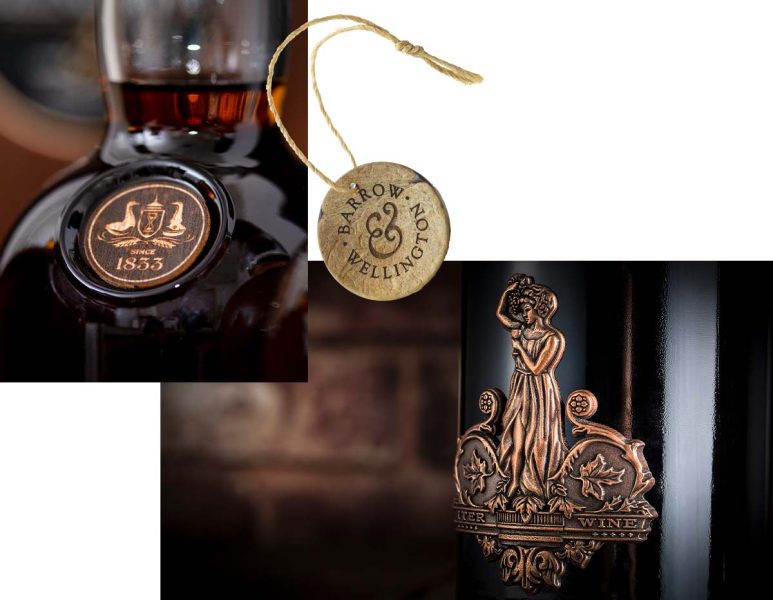 Glengoyne wooden cartouche. Narrow & Wellington sustainable charm, Doc Duro Iterwine Die-cast badge