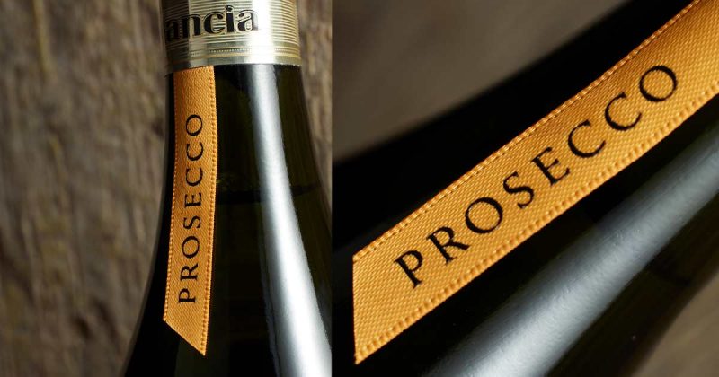 Ribbon for prosecco. Yellow tactile ribbon