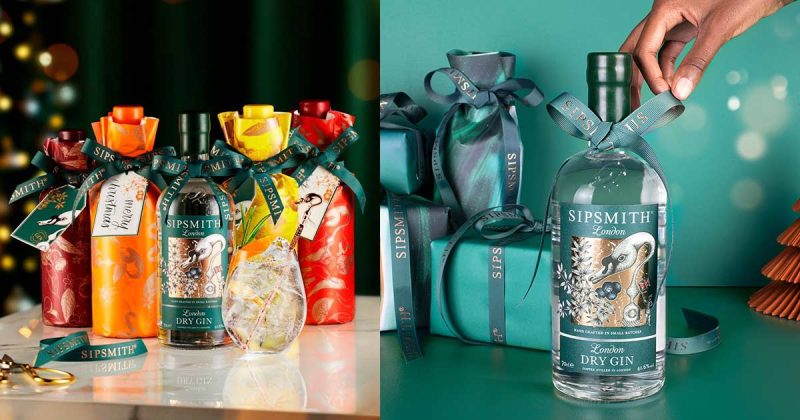 Sipsmith Festive bottles. Ribbons by Signet. Branded ribbon supplier. Premium Ribbons. Gin ribbon