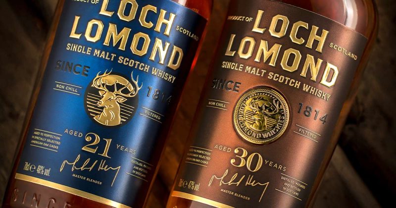 Loch Lomond 21 & 30 year old Marque labels and die-cast coin