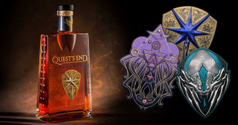 Quest's End Whiskey - labels produced by Signet - Flexible aluminium labels based on the game 'Dungeons and Dragons'. Premium Whiskey labels. 